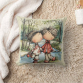 Whimsical Pastel Love Couple Drawing クッション (ブランケット)