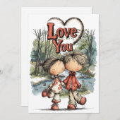 Whimsical Pastel Love Couple Drawing シーズンカード (正面/裏面)