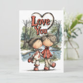 Whimsical Pastel Love Couple Drawing シーズンカード (スタンド正面)