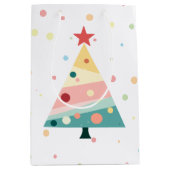 Whimsical Pastel Polka Dot Christmas Tree ミディアムペーパーバッグ (正面)