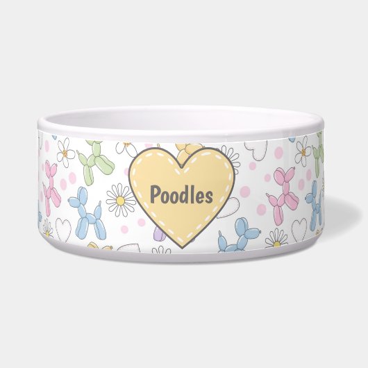 Whimsical Pastel Poodle Personalized Pet Bowl ボウル (正面)