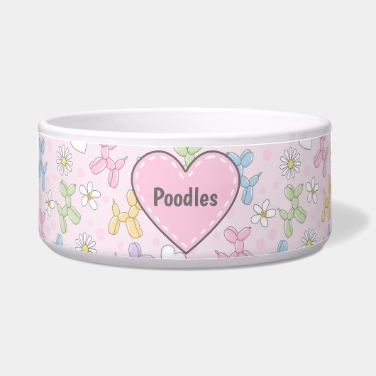 Whimsical Pastel Poodle Personalized Pet Bowl ボウル (正面)