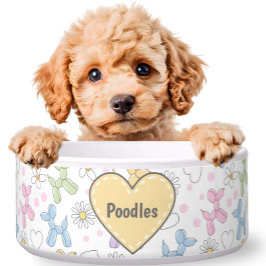Whimsical Pastel Poodle Personalized Pet Bowl ボウル