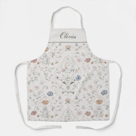 Whimsical Pastel Watercolor Wildflower Custom Name エプロン