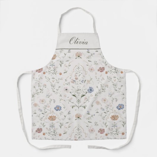 Whimsical Pastel Watercolor Wildflower Custom Name エプロン (正面)