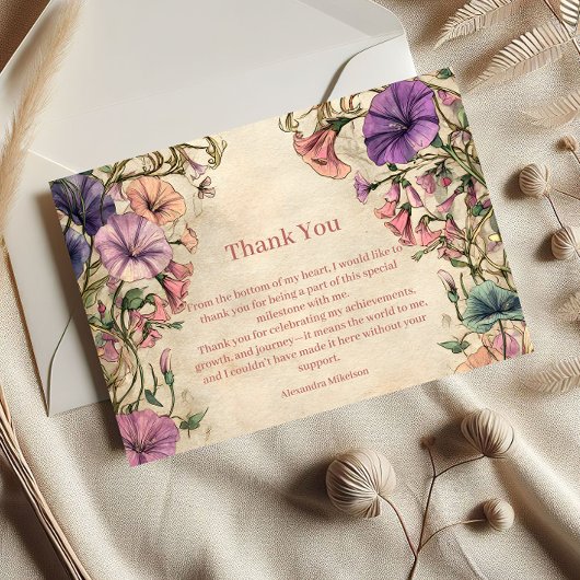 Whimsical Pastel Wildflower Sweet 16 サンキューカード