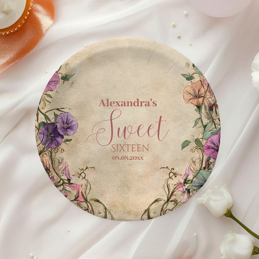 Whimsical Pastel Wildflower Sweet 16 ペーパープレート