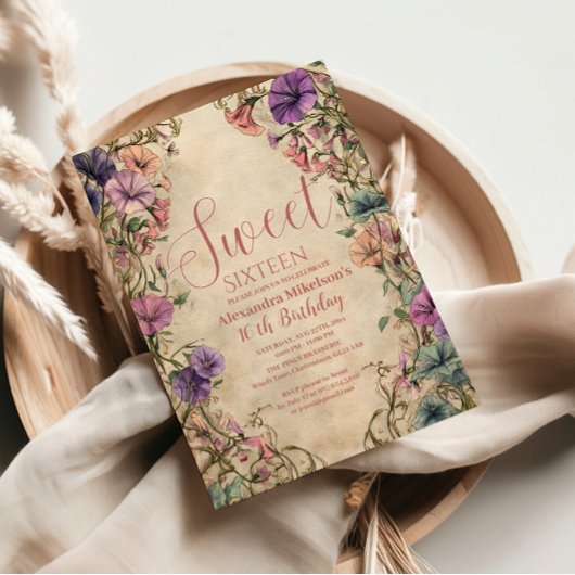Whimsical Pastel Wildflower Sweet 16 招待状