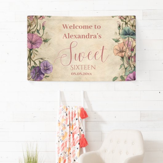 Whimsical Pastel Wildflower Sweet 16 横断幕 (インサイチュ)