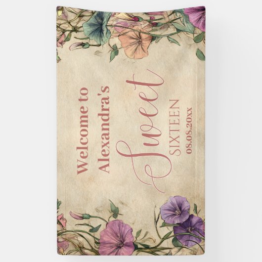 Whimsical Pastel Wildflower Sweet 16 横断幕 (縦)