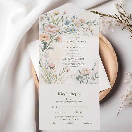 Whimsical Pastel Wildflower Wedding オールインワン招待状