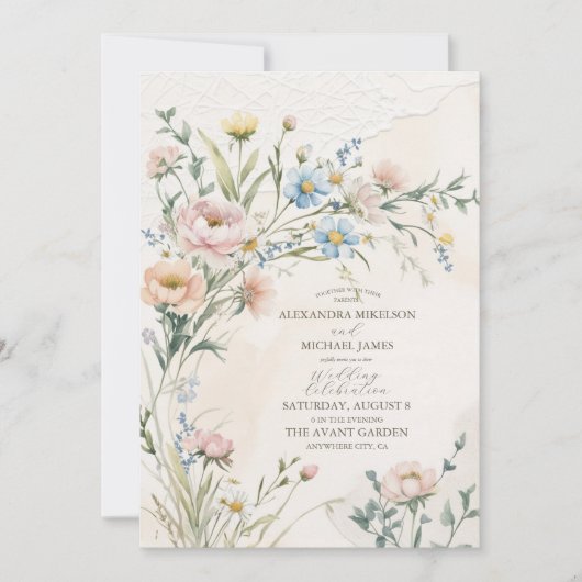 Whimsical Pastel Wildflower Wedding 招待状 (正面)