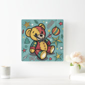 Whimsical Patchwork Christmas Teddy Bear スクエア壁時計 (ホーム)