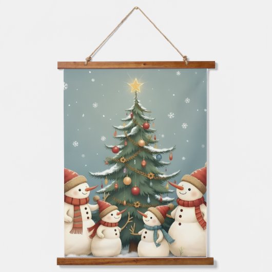 Whimsical Patchwork Christmas Teddy Bear 吊り下げ型タペストリー (正面)