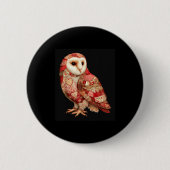 Whimsical Patchwork Owl With Hearts Pattern  缶バッジ (正面)