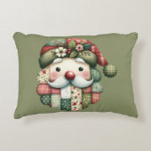 Whimsical Patchwork Santa Folk Christmas アクセントクッション (正面)