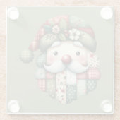 Whimsical Patchwork Santa Folk Christmas ガラスコースター (裏面)