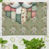 Whimsical Patchwork Santa Folk Christmas キッチンタオル (折り畳み)