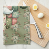 Whimsical Patchwork Santa Folk Christmas キッチンタオル (四つ折り)