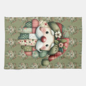 Whimsical Patchwork Santa Folk Christmas キッチンタオル (横)
