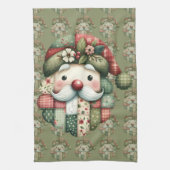 Whimsical Patchwork Santa Folk Christmas キッチンタオル (縦)