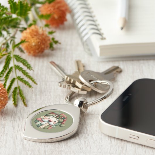 Whimsical Patchwork Santa Folk Christmas キーホルダー (側面)