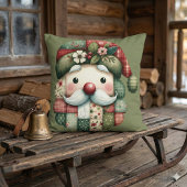 Whimsical Patchwork Santa Folk Christmas クッション