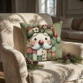 Whimsical Patchwork Santa Folk Christmas クッション