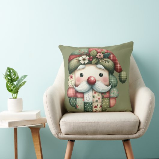 Whimsical Patchwork Santa Folk Christmas クッション (椅子)