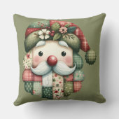 Whimsical Patchwork Santa Folk Christmas クッション (裏面)