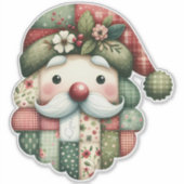Whimsical Patchwork Santa Folk Christmas シール (正面)