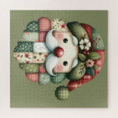 Whimsical Patchwork Santa Folk Christmas ジグソーパズル (横)