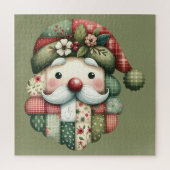 Whimsical Patchwork Santa Folk Christmas ジグソーパズル (縦)
