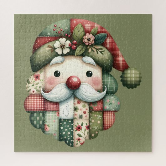 Whimsical Patchwork Santa Folk Christmas ジグソーパズル (縦)