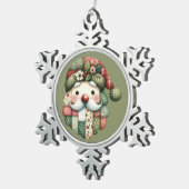 Whimsical Patchwork Santa Folk Christmas スノーフレークピューターオーナメント (右)