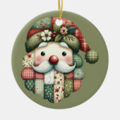 Whimsical Patchwork Santa Folk Christmas セラミックオーナメント (正面)
