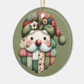 Whimsical Patchwork Santa Folk Christmas セラミックオーナメント (左)