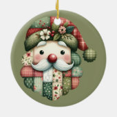 Whimsical Patchwork Santa Folk Christmas セラミックオーナメント (裏面)