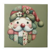 Whimsical Patchwork Santa Folk Christmas タイル (正面)
