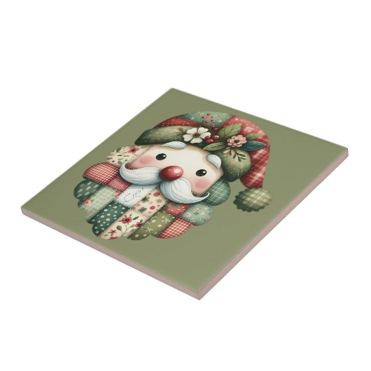 Whimsical Patchwork Santa Folk Christmas タイル (側面)