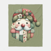 Whimsical Patchwork Santa Folk Christmas フリースブランケット (正面)