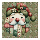 Whimsical Patchwork Santa Folk Christmas ポスター (正面)