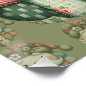 Whimsical Patchwork Santa Folk Christmas ポスター (コーナー)