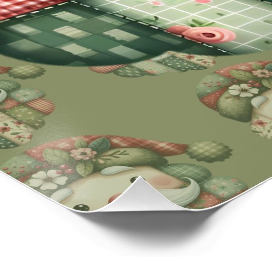 Whimsical Patchwork Santa Folk Christmas ポスター (コーナー)