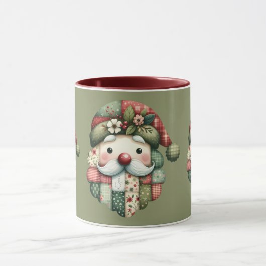 Whimsical Patchwork Santa Folk Christmas マグカップ (中央)