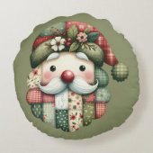 Whimsical Patchwork Santa Folk Christmas ラウンドクッション (裏面)