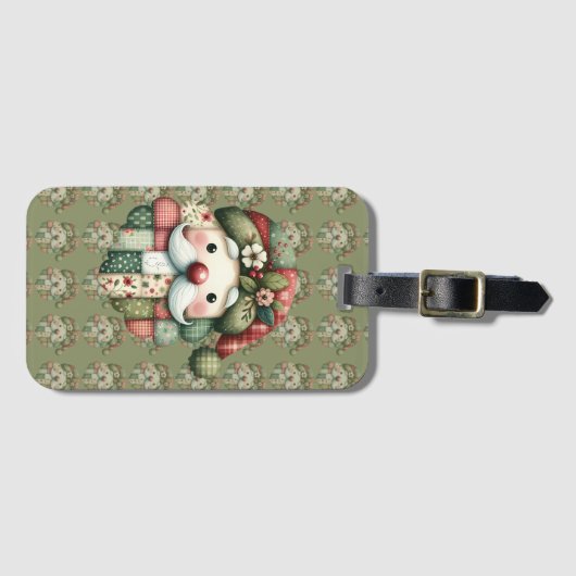 Whimsical Patchwork Santa Folk Christmas ラゲッジタグ (正面横)