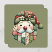 Whimsical Patchwork Santa Folk Christmas Flat Card (正面/裏面)
