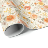 Whimsical Peach Watercolor Floral ラッピングペーパー (ロールコーナー)