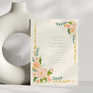 whimsical peach watercolor floral wedding brunch 招待状
